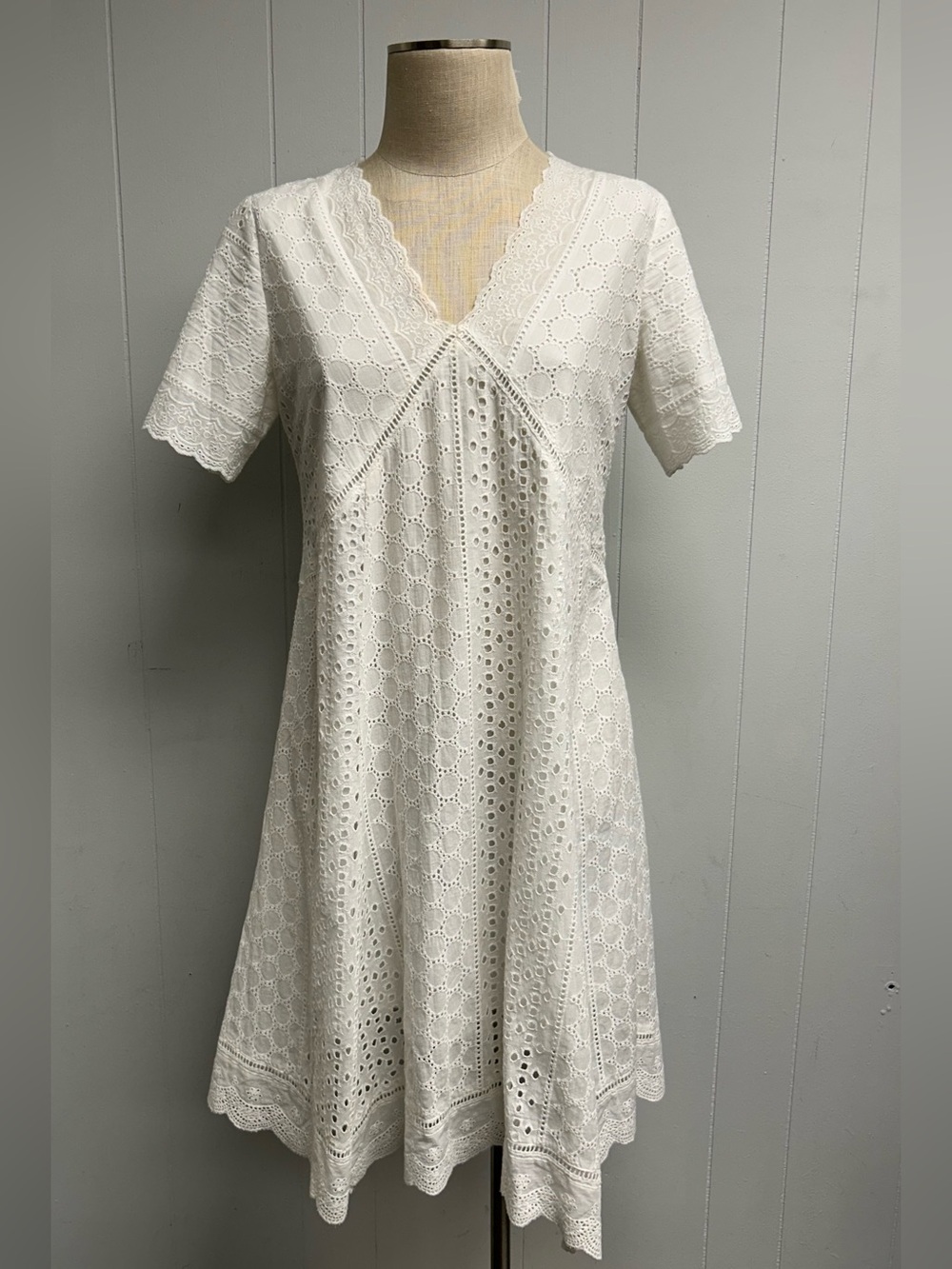 Roolee White Eyelet V-Neck Short Sleeve Dress